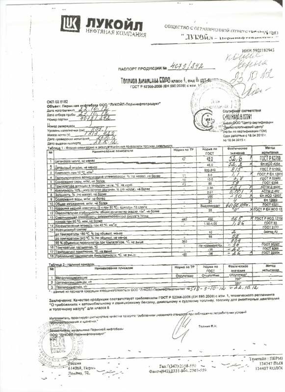 Дизельное топливо евро класс 1 вид 3 (дт-5) Лукойл