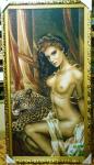 Картина гобелен R-Девушка с гепардом (вертикальная) 130*70/165