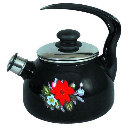 Эмалированный чайник со свистком 3,0 л арт.4с209я Красный цветок