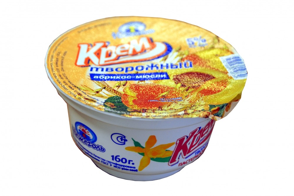 Крем творожный 5% пастеризованный ПС 0,16 кг абрикос - мюсли Крем творожный 5% пастеризованный ПС 0,16 кг абрикос - мюсли