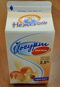 Йогурт фруктовый 2,5%,  пюр – пак 0,5 кг персик-манго