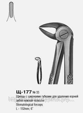 Щипцы с широкими губками для удаления корней зубов нижней челюсти №33