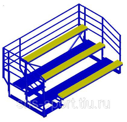 Трибуна спортивная 3х-ярусная (15 мест) с деревянными сиденьями и перилами