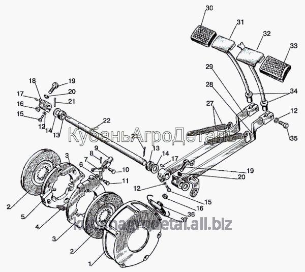 Запчасти для сельхозтехники МТЗ-1021.3 Тормоза рабочие «сухого» типа (двухдисковые), управление рабочими тормозами