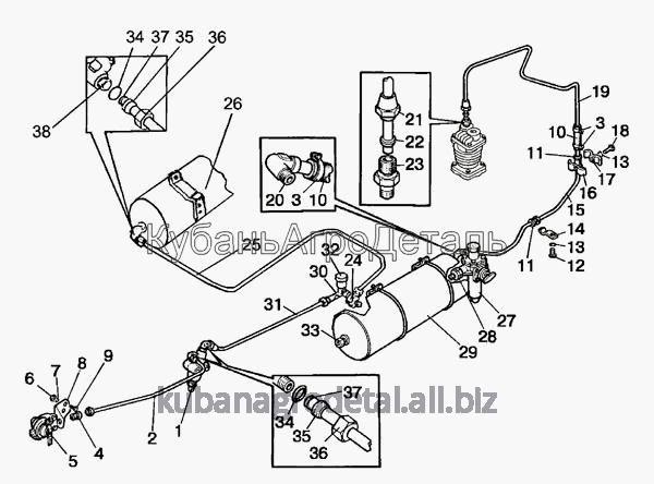 Запчасти для сельхозтехники МТЗ-80 (2009) Трубопроводы и арматура однопроводного пневмопривода тормозов прицепа
