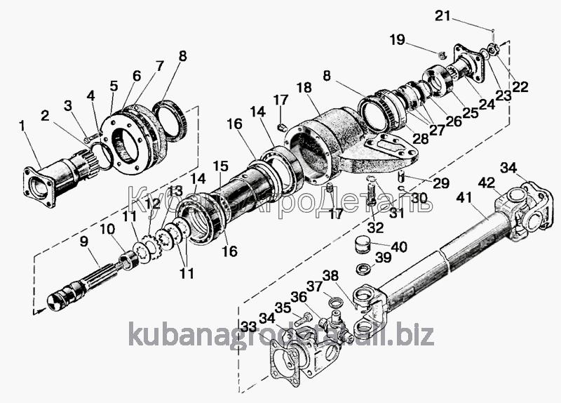 Запчасти для сельхозтехники МТЗ-920.4/952.4 Карданный вал. Промежуточная опора карданного вала Запчасти для сельхозтехники МТЗ-920.4/952.4 Карданный вал. Промежуточная опора карданного вала