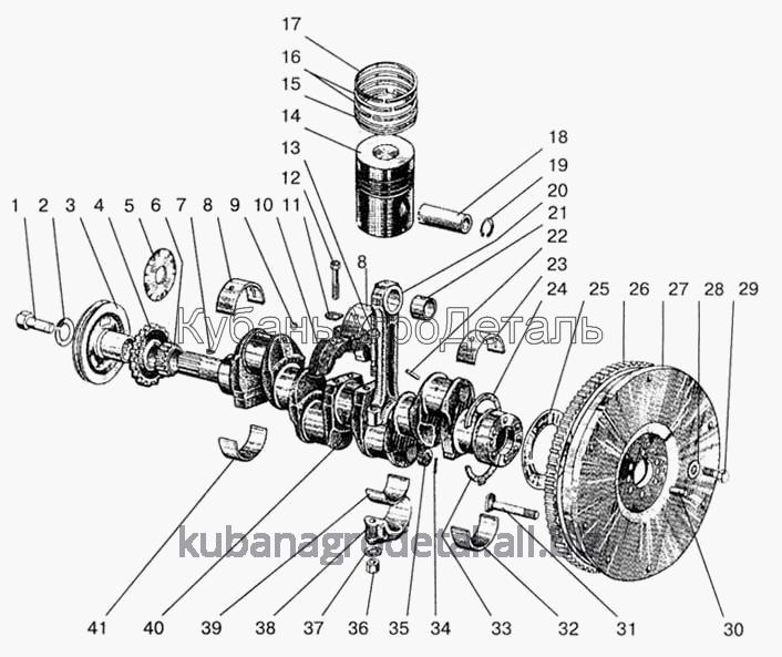 Запчасти для сельхозтехники МТЗ-923 Поршни и шатуны. Коленчатый вал и маховик