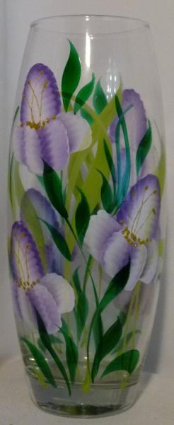 Ваза Ирис фиолетовая серии Флора художественная на прозрачном стекле
