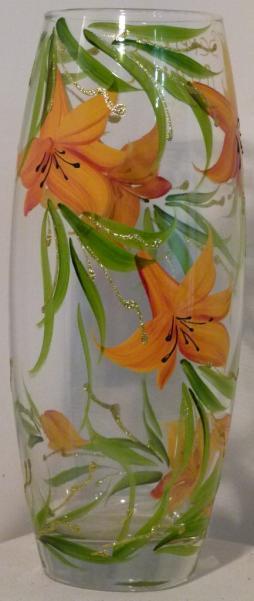 Ваза Ветка Лилии серии Флора художественная на прозрачном стекле