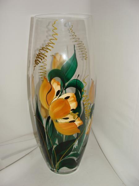 Ваза Желтый тюльпан серии Флора художественная на прозрачном стекле