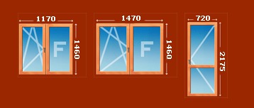 Деревянные окна стандартных размеров и дверь со стеклопакетом для однокомнатной квартиры
