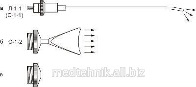 Комплект стоматологических насадок: а – С-1-1, б – С-1-2, в – переходное устройство
