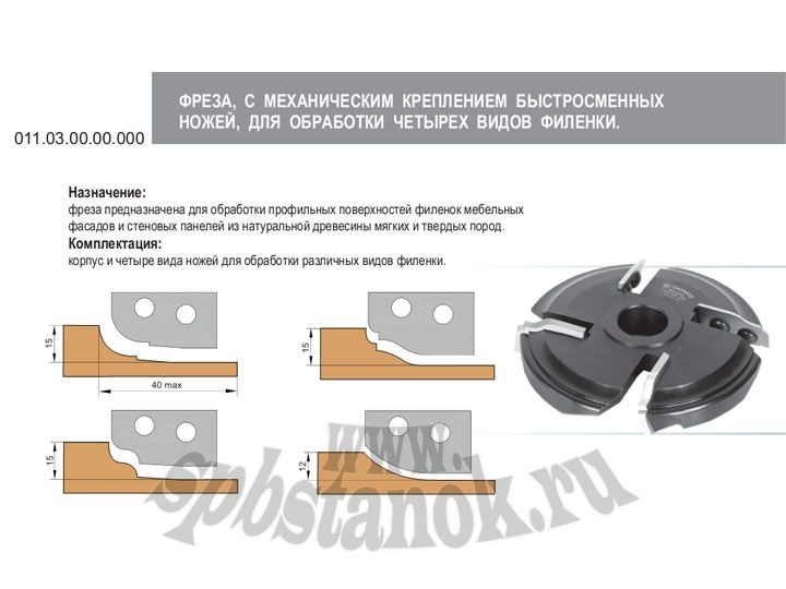 Фреза для обработки мебельных филенок Механик 011.03.xx со сменными ножами HSS