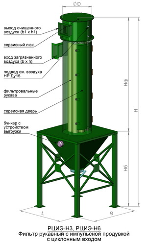 Рукавный фильтр РЦИЭ-Н с циклонным входом