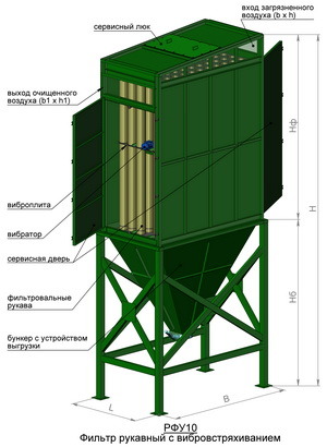 Рукавный фильтр с вибровстряхиванием РФУ 10