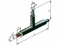 Тройник стальной с тепловой изоляцией из пенополиуретана с защитной оболочкой