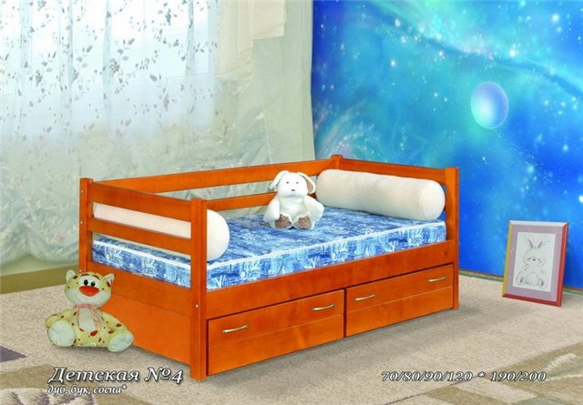 Кровать Детская№4 (одноярусная) с 2 ящиками, 90х190/200, материал: сосна
