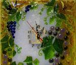 Часы настенные "Сады Диониса",  из цветного стекла (техника фьюзинг)