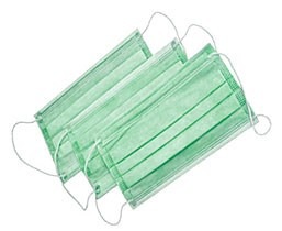 Маска медицинская трехслойная с фиксатором на резинке (голубая, зеленая)