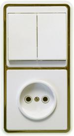 Блок комбинированный  (2-х клавишный выключатель и розетка) с ободком под «золото» БКВР-038 «З»