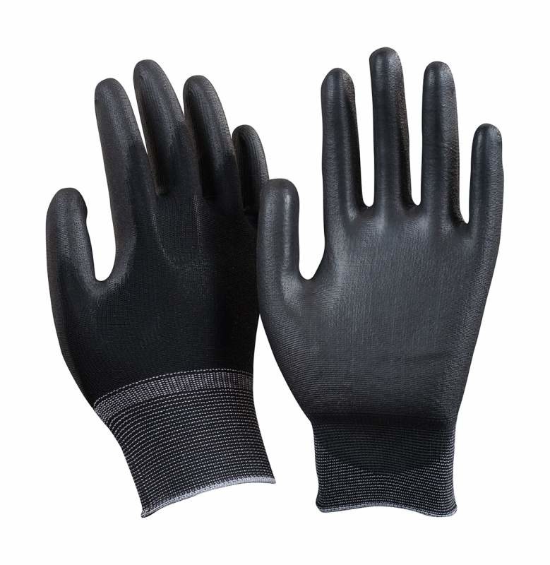 Черные нейлоновые бесшовные перчатки с ПВХ покрытием
