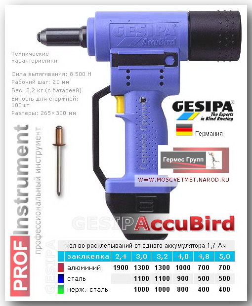 Заклепочник аккумуляторный AccuBird GESIPA Заклепочник аккумуляторный AccuBird GESIPA