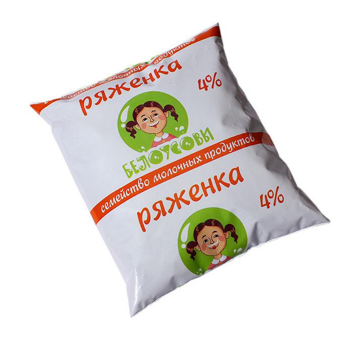 Ряженка м.д.ж. 4 % фасованная в пленку 0,45 кг.