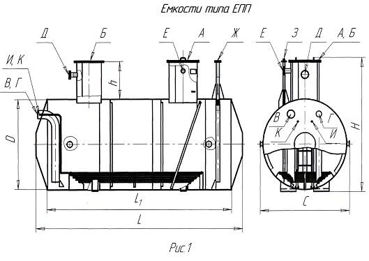 Емкости подземные горизонтальные дренажные типа ЕП(ЕПП)