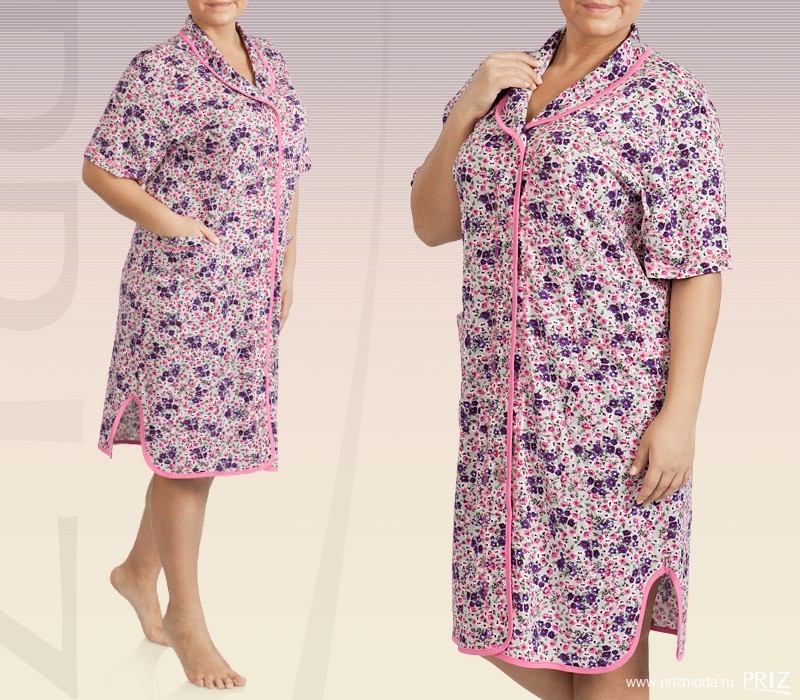 Текстильный халат с короткими рукавами