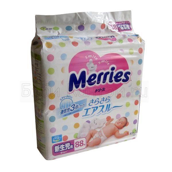 Подгузники Merries, 0-5 кг 88 +2 шт., подгузники японские, подгузники японские Merries, подгузники Merries, японские подгузники Merries