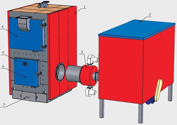 Промышленные твердотопливные котлы с автоматизированной подачей топлива в горелку или с приставной топкой Kalvis-100MD
