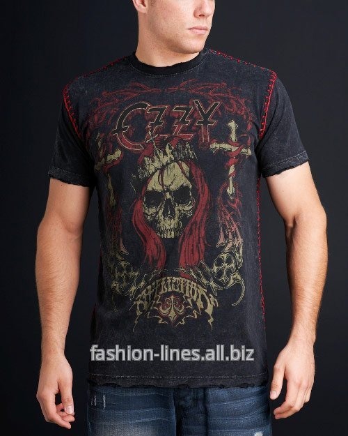 Именная мужская футболка Affliction Ozzy Vintage с черепом