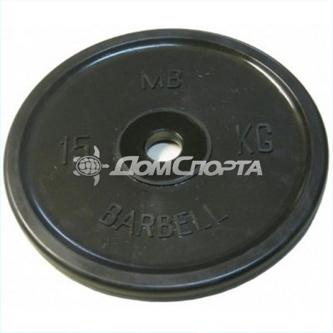 Диск обрезиненный, чёрный, евро-классик, 15 кг MB Barbell MB-PltBE-15