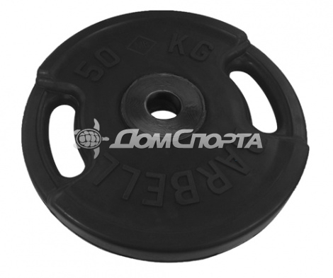 Диск обрезиненный, чёрный, евро-классик с ручками, 50 кг MB Barbell MB-PltBS-50