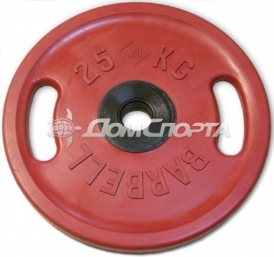 Диск обрезиненный, евро-классик с ручками, красный, 25 кг MB Barbell MB-PltBS-25