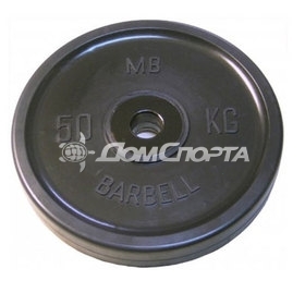 Диск обрезиненный, чёрный, евро-классик, 50 кг MB Barbell MB-PltBE-50