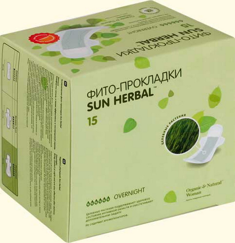 Фито-прокладки женские Sun Herbal, НОЧНЫЕ, 15шт/уп