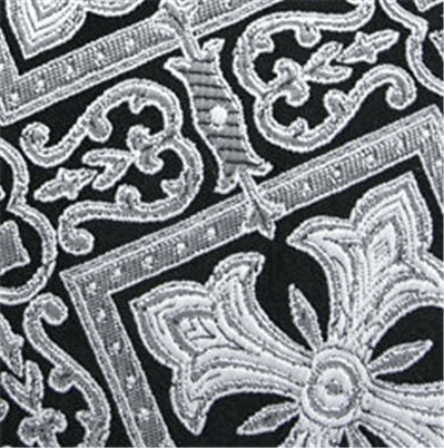Ткань церковная Каменный цветок, чёрный-серебро