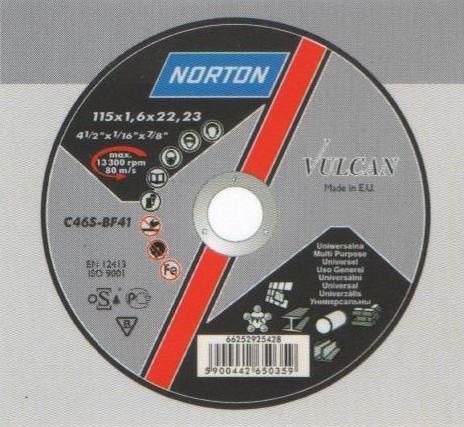 NORTON Универсальные абразивные диски отрезные NORTON VULCAN (Тип С 46 S-BF41)