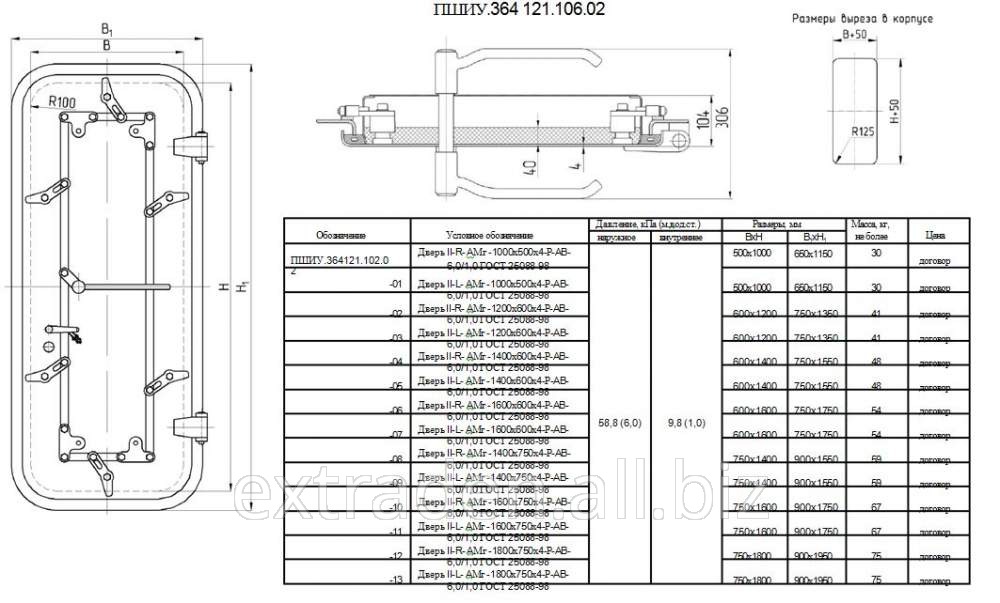 Двери судовые типа II-R(L)-АМг-НхВх4-Р-АВ ГОСТ 25088-98 ПШИУ.364 121.106.02