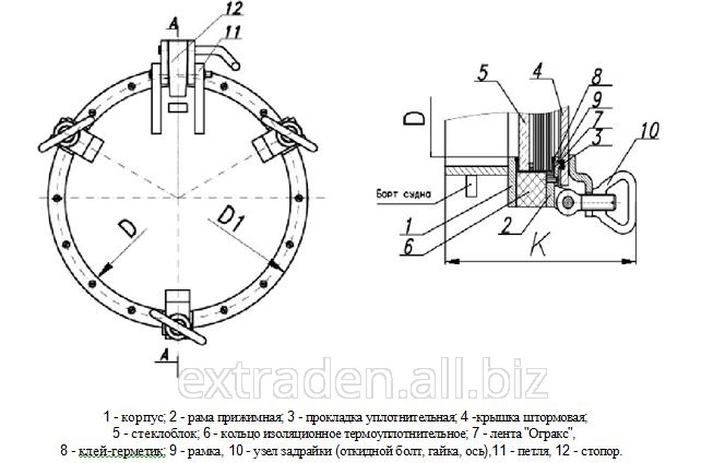 Иллюминатор судовой  круглый глухой стальной огнестойкий типа А-60 ПШИУ.364110.001 ТУ
