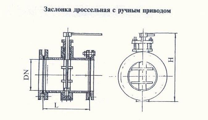 Заслонка дроссельная 370.604; PN,МПа 1,2; углеродистая сталь