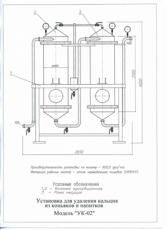 Установка для удаления кальция из коньяков и напитков Установка для удаления кальция из коньяков и напитков
