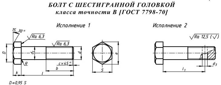 Болты с шестигранной головкой ГОСТ 7798-70