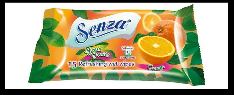 Влажные салфетки. SENZA (Сенза). Свежесть фруктов. Апельсин
