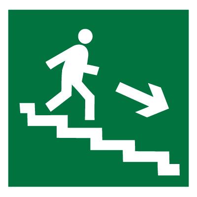 Эвакуационный знак, код E 13  Направление к эвакуационному выходу по лестнице вниз