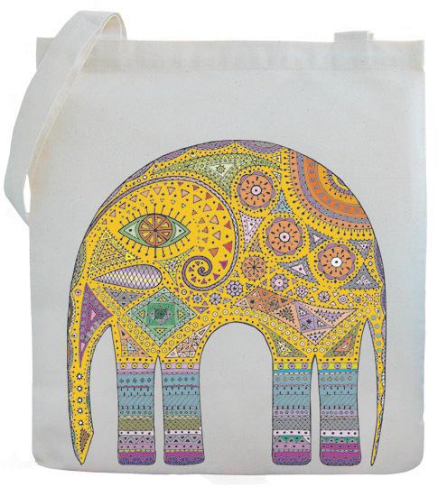 Холщовая сумка с рисунком Слон разноцветный