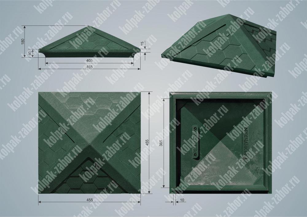 Колпак (оголовок, крышка) на кирпичный заборный столб 385х385х180 из полимер-песчаного композита;